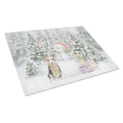 CK8037LCB 15 x 12 in. Unisex Bull Terrier Black & White with Christmas Presents Glass Cutting Board, Multi Color - Large