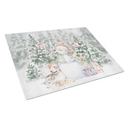 CK8040LCB 15 x 12 in. Unisex Bull Terrier Brindle & White with Christmas Presents Glass Cutting Board, Multi Color - Large