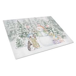 CK8044LCB 15 x 12 in. Unisex Australian Shepherd Puppy Blue Merle & Tan with Christmas Presents Glass Cutting Board, Multi Color - Large