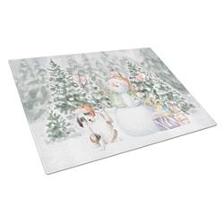 CK8045LCB 15 x 12 in. Unisex Australian Shepherd Puppy Black & White & Tan with Christmas Presents Glass Cutting Board, Multi Color - Large