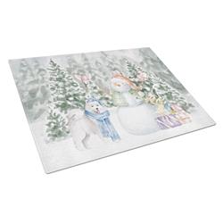 CK8047LCB 15 x 12 in. Unisex Samoyed Standing with Christmas Presents Glass Cutting Board, Multi Color - Large