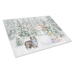 CK8048LCB 15 x 12 in. Unisex Dachshund Longhaired with Christmas Presents Glass Cutting Board, Multi Color - Large