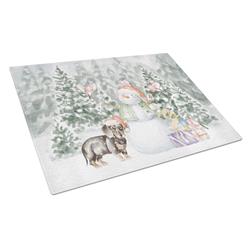 CK8050LCB 15 x 12 in. Unisex Dachshund Black & Tan Standing with Christmas Presents Glass Cutting Board, Multi Color - Large
