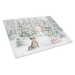 CK8051LCB 15 x 12 in. Unisex Dachshund Black & Tan Sitting with Christmas Presents Glass Cutting Board, Multi Color - Large