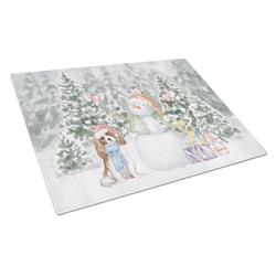 CK8055LCB 15 x 12 in. Unisex Cavalier King Charles Spaniel Blenheim with Christmas Presents Glass Cutting Board, Multi Color - Large