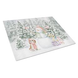 CK8056LCB 15 x 12 in. Unisex Cavalier King Charles Spaniel Blenheim Puppy with Christmas Presents Glass Cutting Board, Multi Color - Large