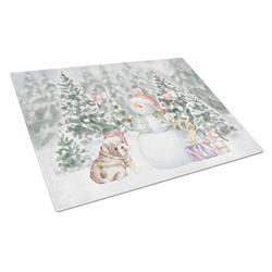 CK8059LCB 15 x 12 in. Unisex Bulldog Puppy Fawn & White with Christmas Presents Glass Cutting Board, Multi Color - Large