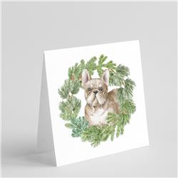 CK8800GC55 5 x 5 in. French Bulldog Fawn with Christmas Wreath Square Greeting Cards & Envelopes Multi Color - Pack of 8