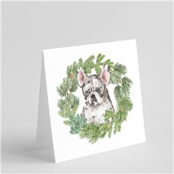 CK8801GC55 5 x 5 in. Unisex French Bulldog Puppy Pied with Christmas Wreath Square Greeting Cards & Envelopes, Multi Color - Pack of 8