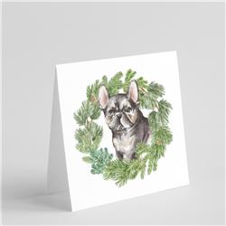 CK8803GC55 5 x 5 in. Unisex French Bulldog Puppy Black with Christmas Wreath Square Greeting Cards & Envelopes, Multi Color - Pack of 8