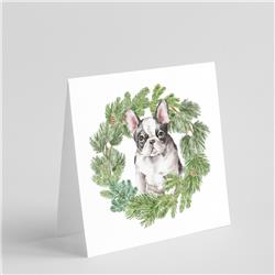 CK8804GC55 5 x 5 in. Unisex French Bulldog Black & White with Christmas Wreath Square Greeting Cards & Envelopes, Multi Color - Pack of 8