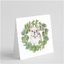 CK8806GC55 5 x 5 in. Unisex French Bulldog White with Christmas Wreath Square Greeting Cards & Envelopes, Multi Color - Pack of 8