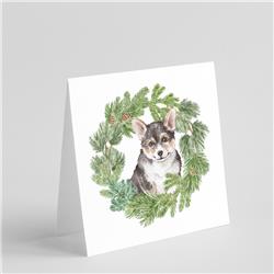 CK8808GC55 5 x 5 in. Unisex Corgi Tricolor Puppy with Christmas Wreath Square Greeting Cards & Envelopes, Multi Color - Pack of 8