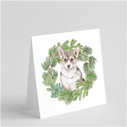 CK8809GC55 5 x 5 in. Unisex Corgi Puppy Sable with Christmas Wreath Square Greeting Cards & Envelopes, Multi Color - Pack of 8