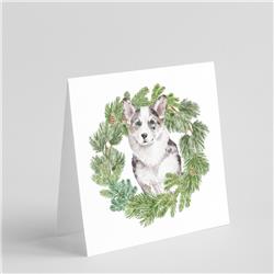 CK8810GC55 5 x 5 in. Unisex Corgi Blue Merle with Christmas Wreath Square Greeting Cards & Envelopes, Multi Color - Pack of 8