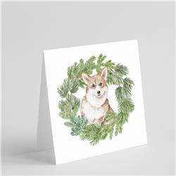 CK8811GC55 5 x 5 in. Unisex Corgi Red with Christmas Wreath Square Greeting Cards & Envelopes, Multi Color - Pack of 8