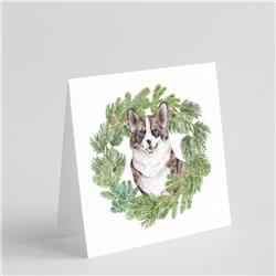CK8812GC55 5 x 5 in. Unisex Corgi Brindle with Christmas Wreath Square Greeting Cards & Envelopes, Multi Color - Pack of 8