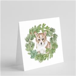 CK8813GC55 5 x 5 in. Unisex Corgi Puppy Red with Christmas Wreath Square Greeting Cards & Envelopes, Multi Color - Pack of 8