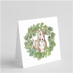 CK8816GC55 5 x 5 in. Unisex Bull Terrier Red & White with Christmas Wreath Square Greeting Cards & Envelopes, Multi Color - Pack of 8