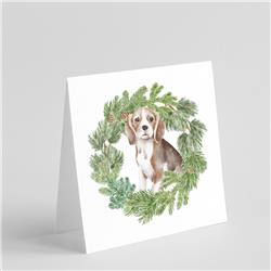 CK8818GC55 5 x 5 in. Unisex Beagle Puppy with Christmas Wreath Square Greeting Cards & Envelopes, Multi Color - Pack of 8