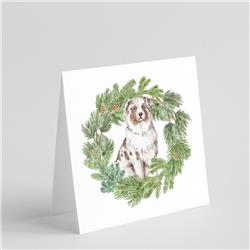 CK8820GC55 5 x 5 in. Unisex Australian Shepherd Red Merle with Christmas Wreath Square Greeting Cards & Envelopes, Multi Color - Pack of 8