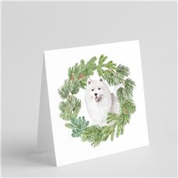 CK8823GC55 5 x 5 in. Unisex Samoyed Smiling with Christmas Wreath Square Greeting Cards & Envelopes, Multi Color - Pack of 8