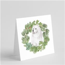 CK8824GC55 5 x 5 in. Unisex Samoyed Sitting with Christmas Wreath Square Greeting Cards & Envelopes, Multi Color - Pack of 8