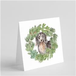 CK8826GC55 5 x 5 in. Unisex Dachshund Black & Tan Longhaired with Christmas Wreath Square Greeting Cards & Envelopes, Multi Color - Pack of 8