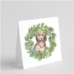 CK8827GC55 5 x 5 in. Unisex Dachshund Sable Longhaired with Christmas Wreath Square Greeting Cards & Envelopes, Multi Color - Pack of 8