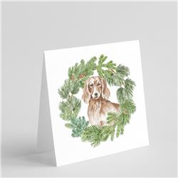 CK8830GC55 5 x 5 in. Unisex Dachshund Red Longhaired with Christmas Wreath Square Greeting Cards & Envelopes, Multi Color - Pack of 8