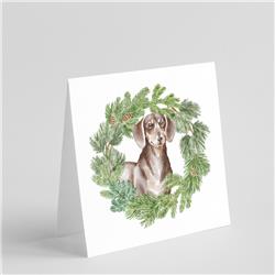 CK8832GC55 5 x 5 in. Unisex Dachshund Chocolate & Tan with Christmas Wreath Square Greeting Cards & Envelopes, Multi Color - Pack of 8