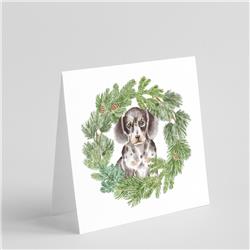 CK8834GC55 5 x 5 in. Unisex Dachshund Puppy Dappled with Christmas Wreath Square Greeting Cards & Envelopes, Multi Color - Pack of 8