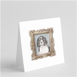 5 x 5 in. Unisex English Springer Spaniel Black & White Front View Square Greeting Cards & Envelopes, Multi Color - Pack of 8