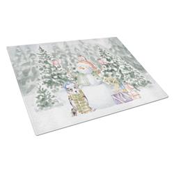 CK8033LCB 15 x 12 in. Unisex Corgi Blue Merle with Christmas Presents Glass Cutting Board, Multi Color - Large