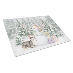 CK8034LCB 15 x 12 in. Unisex Corgi Black & Tan Points with Christmas Presents Glass Cutting Board, Multi Color - Large