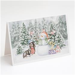 CK8069GCA7P 5 x 7 in. Unisex Basset Hound Black & White & Tan with Christmas Presents Greeting Cards & Envelopes, Multi Color - Pack of 8