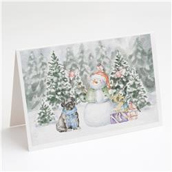 CK8073GCA7P 5 x 7 in. Unisex Pug Black Sitting with Christmas Presents Greeting Cards & Envelopes, Multi Color - Pack of 8
