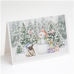 CK8074GCA7P 5 x 7 in. Unisex Pug Fawn Sitting with Christmas Presents Greeting Cards & Envelopes, Multi Color - Pack of 8
