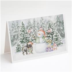 CK8076GCA7P 5 x 7 in. Unisex Pug Black Standing with Christmas Presents Greeting Cards & Envelopes, Multi Color - Pack of 8