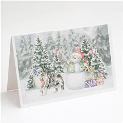 5 x 7 in. Unisex Sheltie & Shetland Sheepdog Blue Merle Standing with Christmas Presents Greeting Cards & Envelopes, Multi Color - Pack of 8