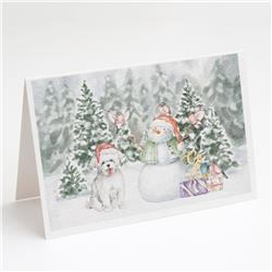CK8097GCA7P 5 x 7 in. Unisex Bichon Frise Smiling with Christmas Presents Greeting Cards & Envelopes, Multi Color - Pack of 8