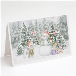 CK8098GCA7P 5 x 7 in. Unisex Bichon Frise Standing with Christmas Presents Greeting Cards & Envelopes, Multi Color - Pack of 8