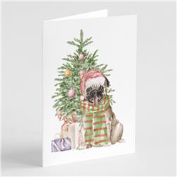 CK8233GCA7P 5 x 7 in. Unisex Christmas Fawn Pug Greeting Cards & Envelopes, Multi Color - Pack of 8