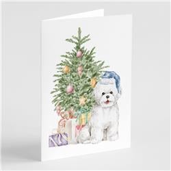5 x 7 in. Unisex Christmas Bichon Frise Blue Hat Greeting Cards & Envelopes, Multi Color - Pack of 8