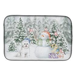21 x 14 in.  Bichon Frise with Christmas Presents Dish Drying Mat  Multi Color