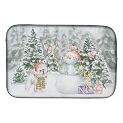 21 x 14 in. Unisex Bichon Frise Standing with Christmas Presents Dish Drying Mat, Multi Color