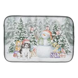 21 x 14 in. Unisex English Springer Spaniel Black & White with Christmas Presents Dish Drying Mat, Multi Color