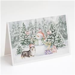 CK8034GCA7P 5 x 7 in. Unisex Corgi Black & Tan Points with Christmas Presents Greeting Cards & Envelopes, Multi Color - Pack of 8