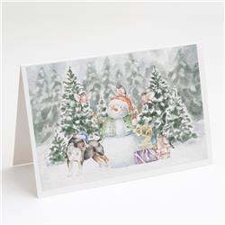 CK8039GCA7P 5 x 7 in. Unisex Bull Terrier Black & Tan & White with Christmas Presents Greeting Cards & Envelopes, Multi Color - Pack of 8