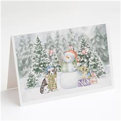 5 x 7 in. Unisex Australian Shepherd Puppy Blue Merle & Tan with Christmas Presents Greeting Cards & Envelopes, Multi Color - Pack of 8